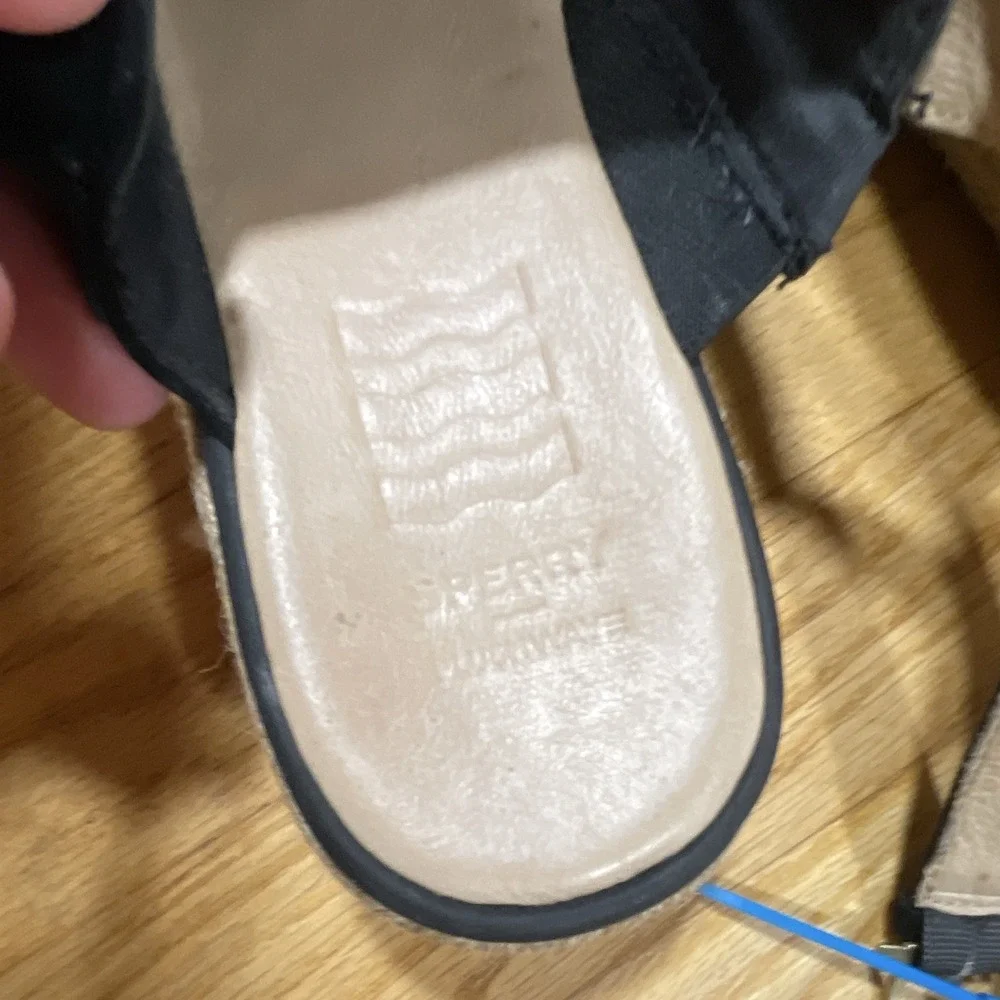 Sperry Black Espadrille Wedge Ankle Strap Buckle Open Toe Sandals Womens 7.5